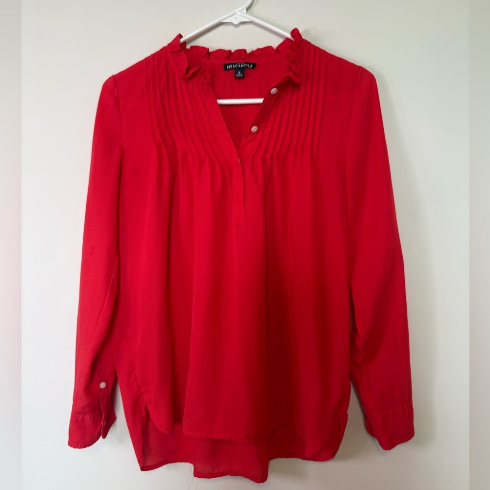 JCrew Red Long Sleeve Blouse